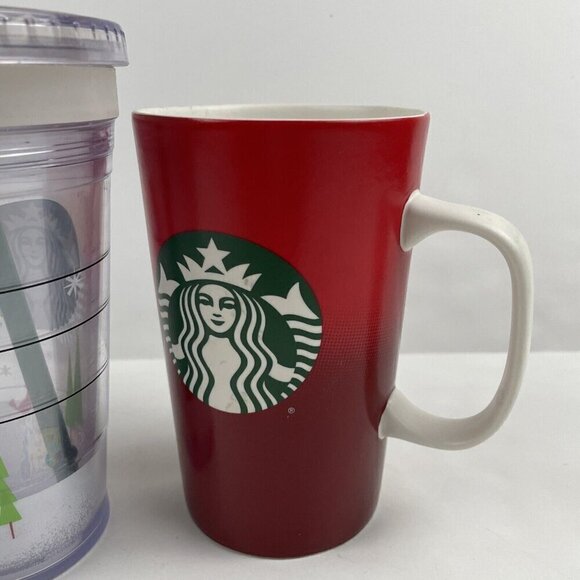 Starbucks 16oz (2) Cold Cup Tumbler (1) Ceramic Mug Holiday Lot Of 3 Logo - Picture 7 of 11